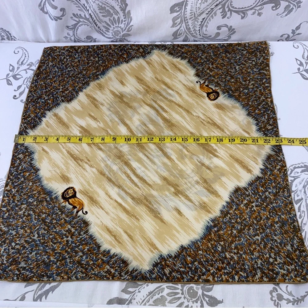 Vntg Lion‎ Silk Scarf 1960s Made In Japan BAAR & BEARDS